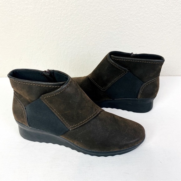 Clarks Cloudstepper Brown Caddell Wedge Ankle Boots Size 9 - Picture 1 of 7